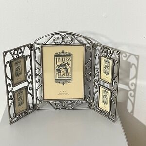 Timeless Treasures Silver Metal Triptych Photo Frame 5x7 Center 2x3 Sides